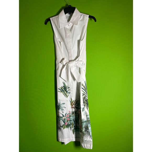 J. McLaughlin Suvi Shirt Classic Sleeveless Botanical Cotton Dress Size L - Picture 2 of 3